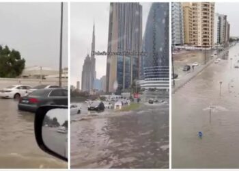 दुंबई में बारिश से बिगड़ा निजाम, हर तरफ पानी ही पानी की तस्वीरें